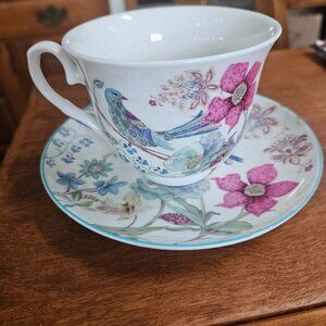 porcelain summer river teacup&saucer set with a lovely bird garden design